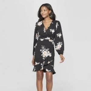 XHILARATION Floral Print Long Sleeve Wrap Dress